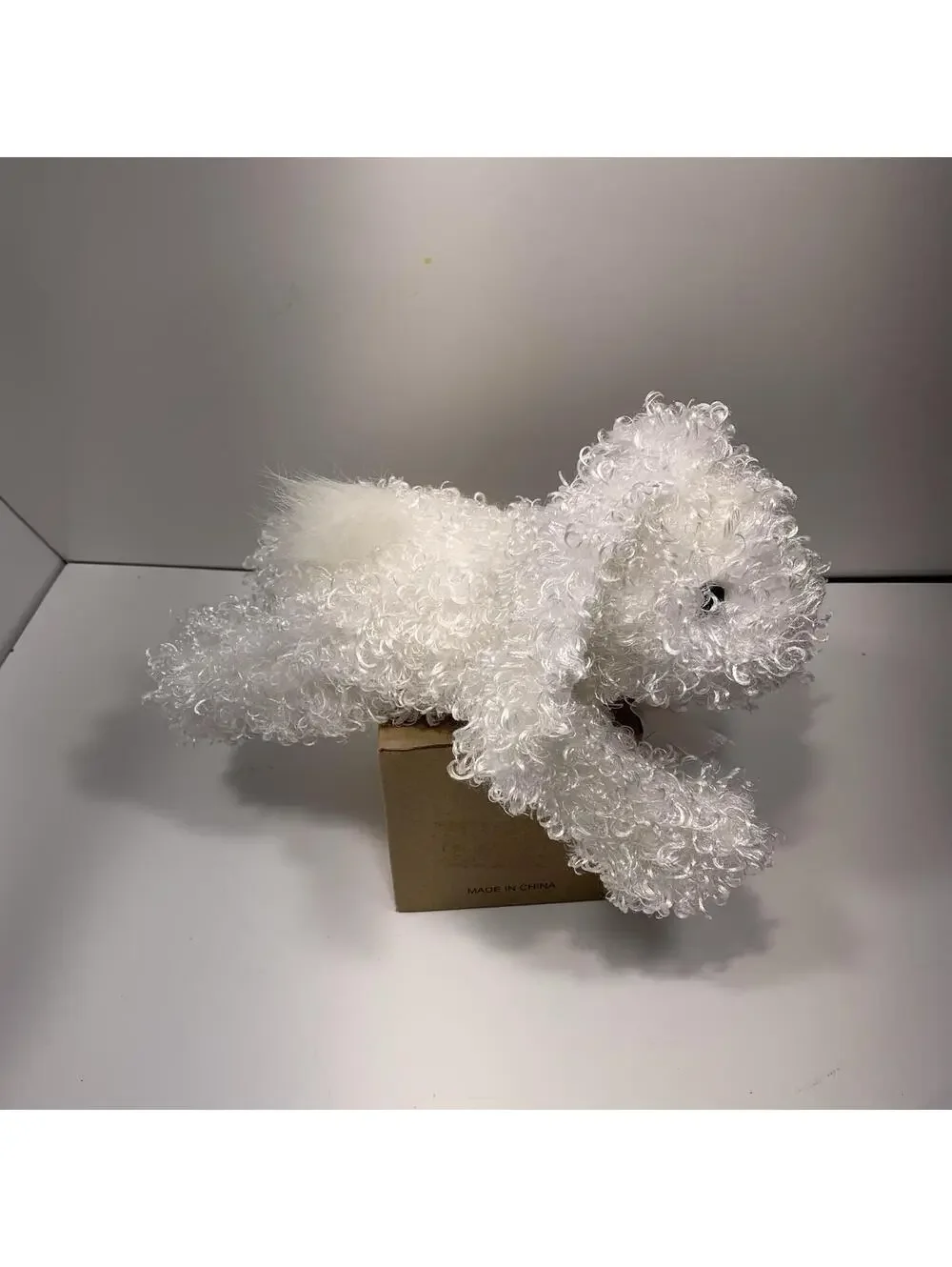White Curly Plush Dog Puppy Stuffed Animal Soft Toy